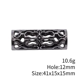 Antique hollow silver filigree tube bead for dreadlocks 41x15x15mm with 12mm hole