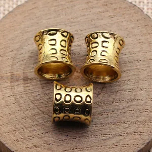 Antique gold dreadlock beads with irregular circular texture for hair styling accessories
