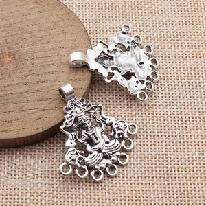 Antique silver Shiva deity pendant connector charm for DIY jewelry crafts 38x35mm
