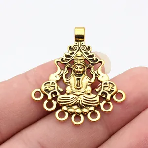 Detailed antique gold Shiva deity pendant connector for handmade DIY jewelry making