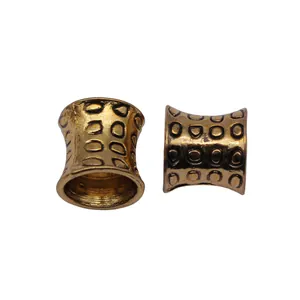 Vintage antique gold dreadlock beads with irregular ring texture, 13x13x12mm large hole beads