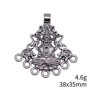 Antique silver Shiva pendant connector for DIY jewelry, 38x35mm zinc alloy accessory.