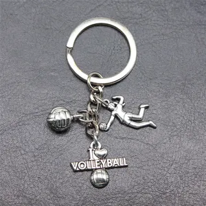 Creative volleyball themed metal keychain with I Love Volleyball pendant charms