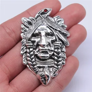 Antik Silber Indianerhäuptling Kopf Anhänger Charms Native American Chief Head Für DIY Schmuckherstellung Zubehör Retro Legierung