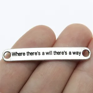 Vintage Alloy Connector Where There Is A Will There Is A Way Engraved Bar Charm For DIY Jewelry Making Bracelet Necklace