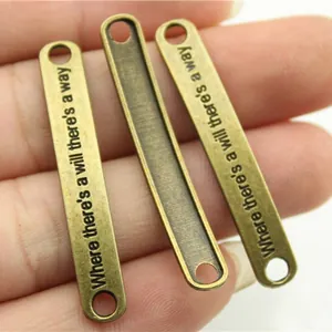 Vintage 45x7mm 'Where there's a will' engraved metal connector for jewelry making