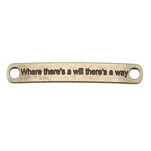 Vintage bronze jewelry connector with engraved motivational quote 45x7mm metal plate