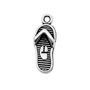 Vintage silver flip-flop pendant charm for handmade jewelry making and DIY crafts