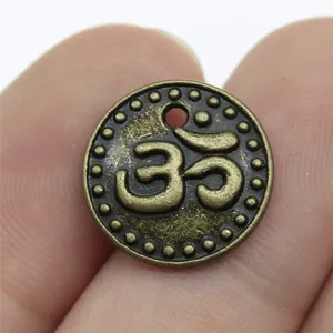 Vintage bronze Om symbol round charm pendant for DIY handmade jewelry making 15mm size
