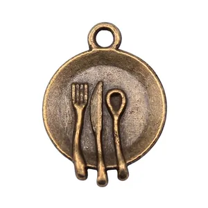 Antique bronze 15mm round tableware pendant charm for DIY jewelry making accessories