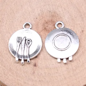 Silver-tone tableware pendants with fork, knife, and spoon for DIY jewelry making