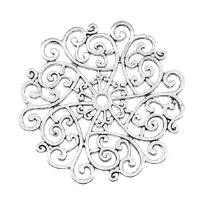 Eleganter Vintage Silber Mandala Blütenanhänger für DIY Schmuckherstellung 55x52mm Groesse