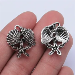 Vintage Metal Ocean Theme Pendant Starfish Seashell Conch Charm Electroplated Retro Marine Life Pendants For DIY Jewelry Making Findings