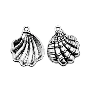 Set of two 19mm antique silver alloy shell charm pendants for DIY ocean jewelry making
