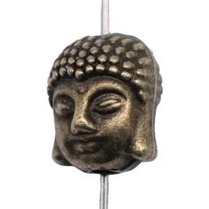 Antique bronze Buddha head zinc alloy spacer bead for jewelry making, 11x9x7mm