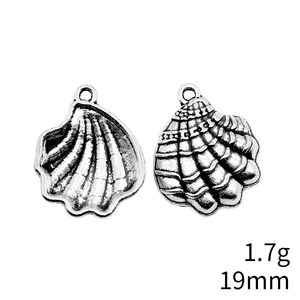 Antique silver alloy shell pendant charms 19mm 1.7g for ocean themed DIY jewelry