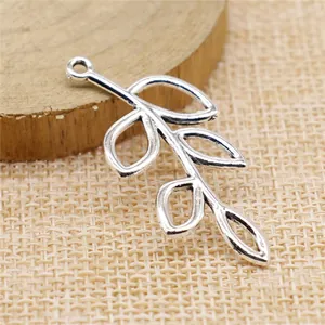 Antique silver hollow tree branch leaf pendant charm 41x20mm for DIY jewelry making