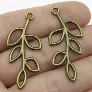Vintage antique bronze leaf branch charms for DIY jewelry making pendants 41x20mm size