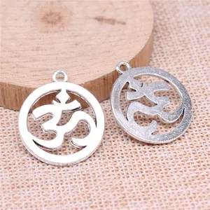 25mm zilverkleurige Om-symbool ronde hangers voor doe-het-zelf sieraden maken