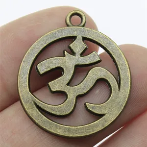 25mm antiek brons Om symbool holle ronde hanger voor DIY sieraden maken