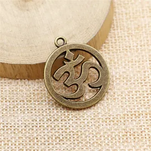 Antieke 25mm bronzen Om-symbool hanger voor DIY sieraden maken en spirituele accessoires