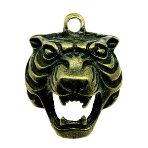 Vintage antique bronze 3D tiger head animal pendant charm for DIY necklaces and bracelets