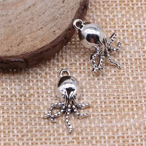 Antique silver octopus pendant charms for DIY jewelry making accessories, 15x21mm size