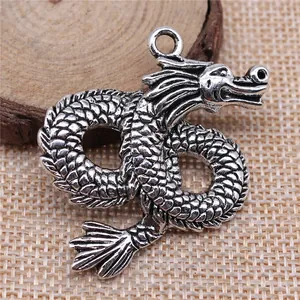 Vintage silver alloy dragon shaped pendant for DIY jewelry making accessories 45x38mm