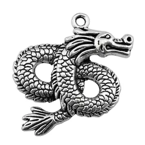 Vintage antique silver dragon charm pendant for DIY jewelry making accessories
