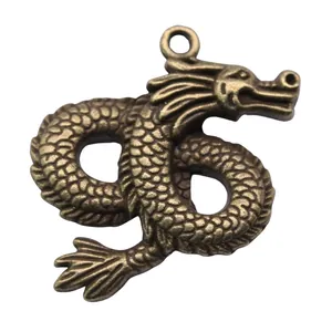Vintage antique brass dragon charm pendant for DIY jewelry making 45x38mm size