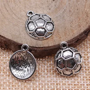 Antique silver soccer ball charms 17x14mm for handmade DIY sports jewelry crafts