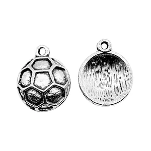 Antique silver soccer ball charm pendant for DIY jewelry making 17x14mm