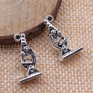 Vintage silver microscope charms 21x11mm, zinc alloy pendants for DIY jewelry making and crafts