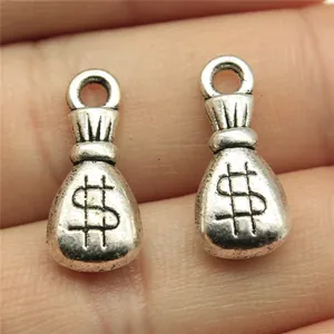 Breloques de Sac d'Argent en Alliage Argent Antique avec Motif Signe du Dollar pour la Fabrication de Bijoux DIY Pendentifs Accessoires