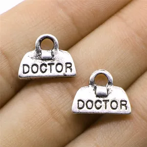 Antique silver doctor bag charm for DIY jewelry making medical theme 11x14mm pendant