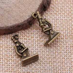 Vintage bronze microscope charms for jewelry making, 21x11mm zinc alloy pendants