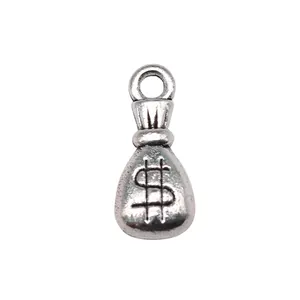 Pendentif sac d'argent en argent antique avec signe dollar pour bijoux DIY