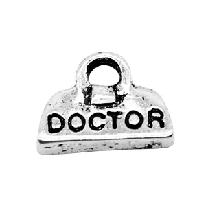 Antique silver doctor bag pendant, retro medical charm for jewelry making, 11x14mm