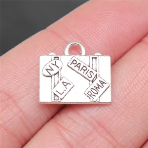 Vintage Koffer Vorm Metalen Hanger Charms Voor DIY Sieraden Maken Antiek Brons Zilver Reisbagage Hangers Voor Armband Ketting