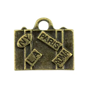 Antiek bronzen koffer bedeltje voor DIY sieraden maken 17x15mm reis kofferhanger
