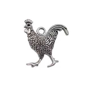 Antique silver rooster charm pendant for DIY jewelry making 24x22mm double sided metal charm