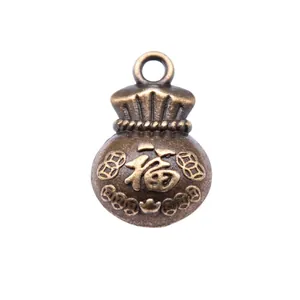 Ciondolo portafortuna vintage in lega di bronzo con carattere Fu per fai da te