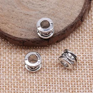 Antique silver carved large hole beads for dreadlocks and DIY jewelry making