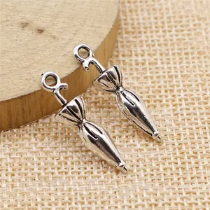 Pair of antique silver-finished umbrella charms for DIY jewelry pendants and craft making.