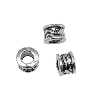 Silver textured cylindrical dreadlock beads for hair accessories and jewelry making