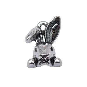 Small antique silver cute rabbit head pendant charm for DIY jewelry making projects 13mm