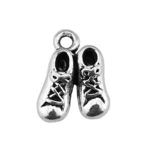 Vintage silver tone miniature sneaker shoe charm pendant for DIY jewelry making 14x10mm