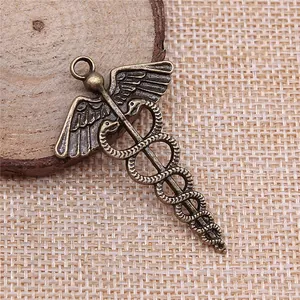 Antique bronze Caduceus medical symbol pendant 49x30mm for DIY necklace jewelry making