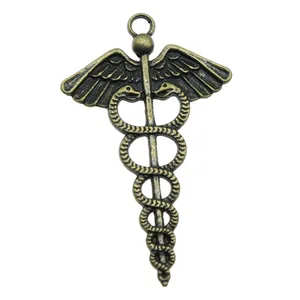 Bronze caduceus medical symbol pendant for DIY necklaces and jewelry making accessories