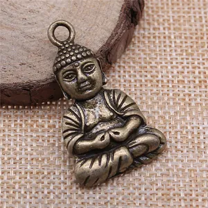 Vintage bronzen Boeddha hanger, 39x23mm, spiritueel sieraad ketting accessoire